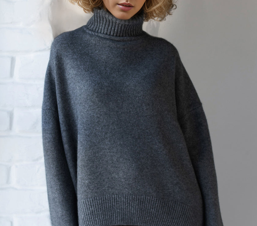 Basic Bae Turtleneck Dropped Shoulder Long Sleeve Sweater