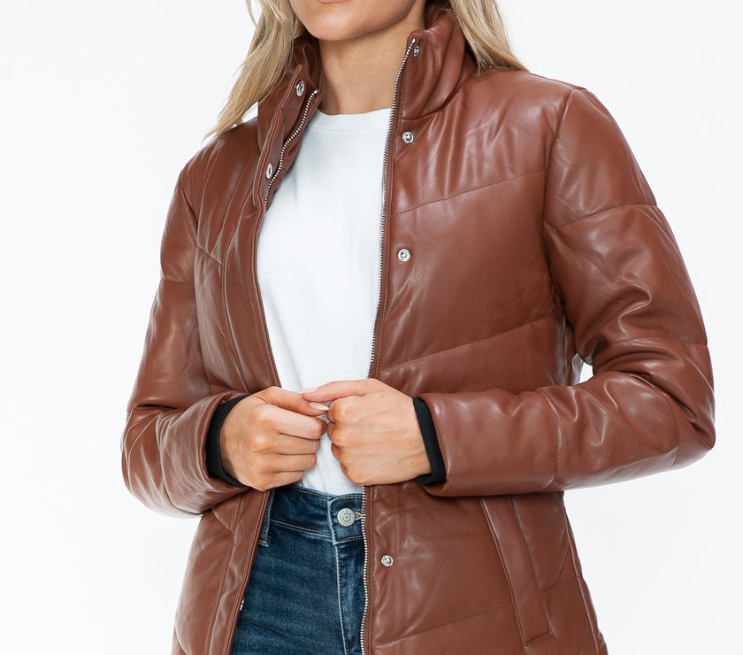 Snobbish Pocketed Zip Up Turtleneck Puffer Jacket