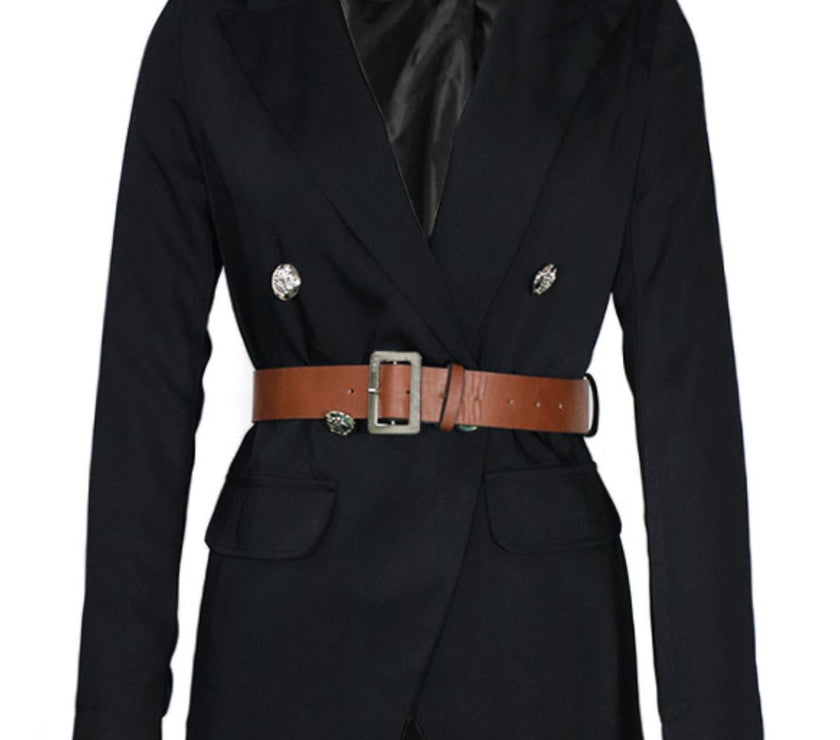 Buttoned Lapel Collar Long Sleeve Blazer