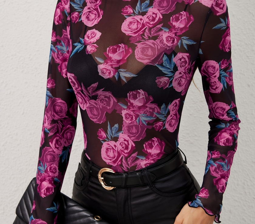 Floral Mock Neck Long Sleeve Top