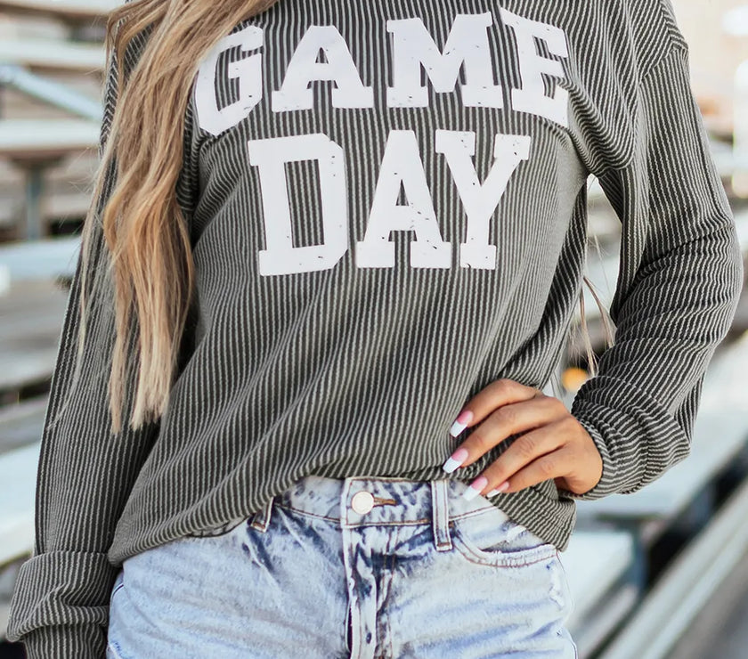 GAME DAY Striped Round Neck Long Sleeve Top