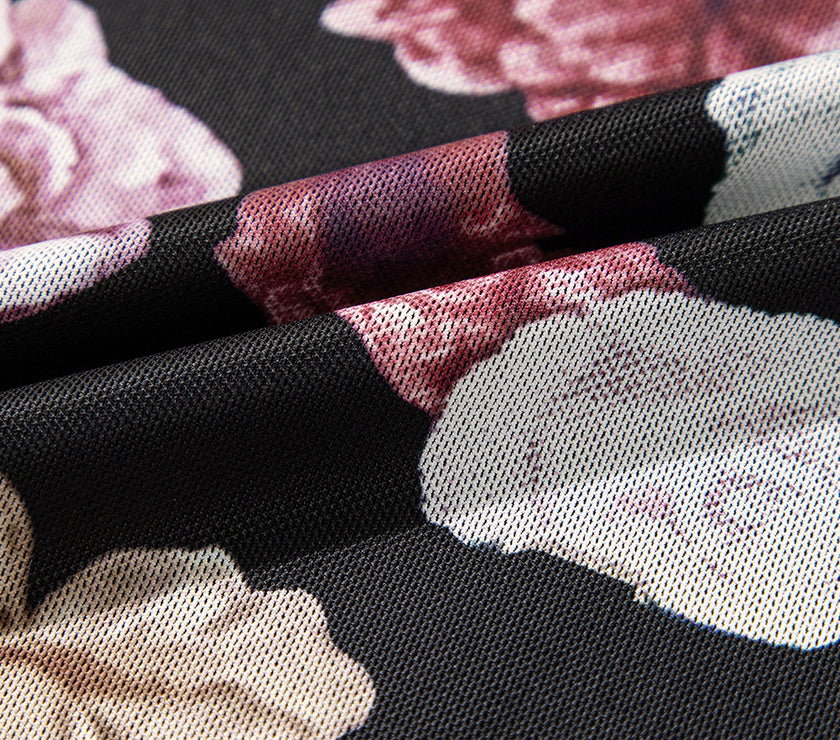 Floral Mock Neck Long Sleeve Mesh Top