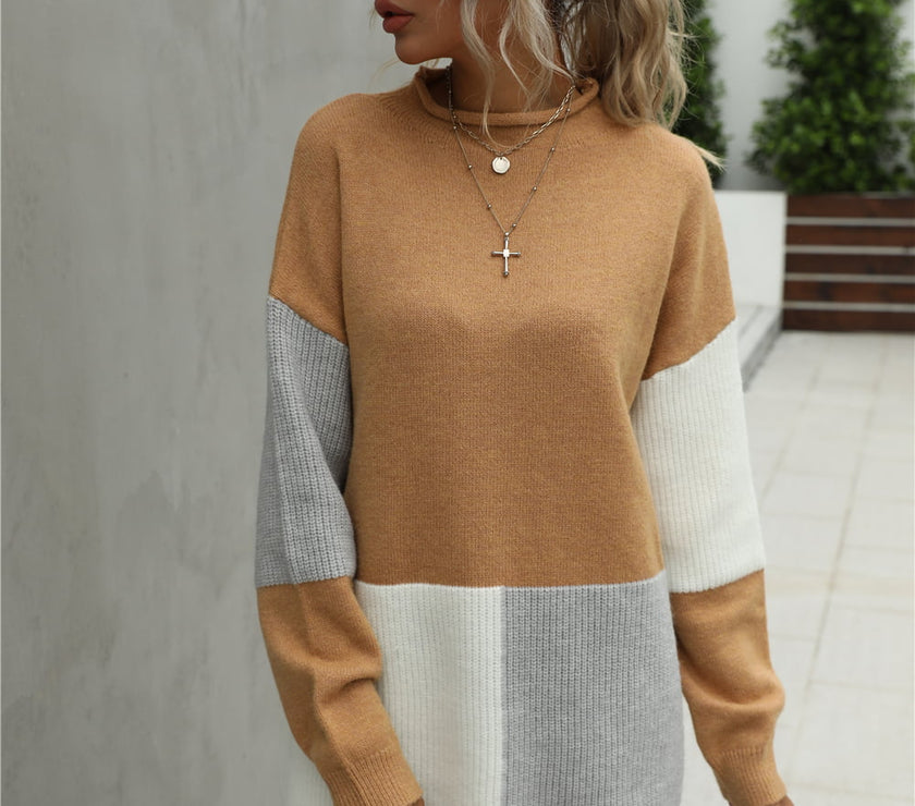 Angel Wings Color Block Round Neck Dropped Shoulder Sweater