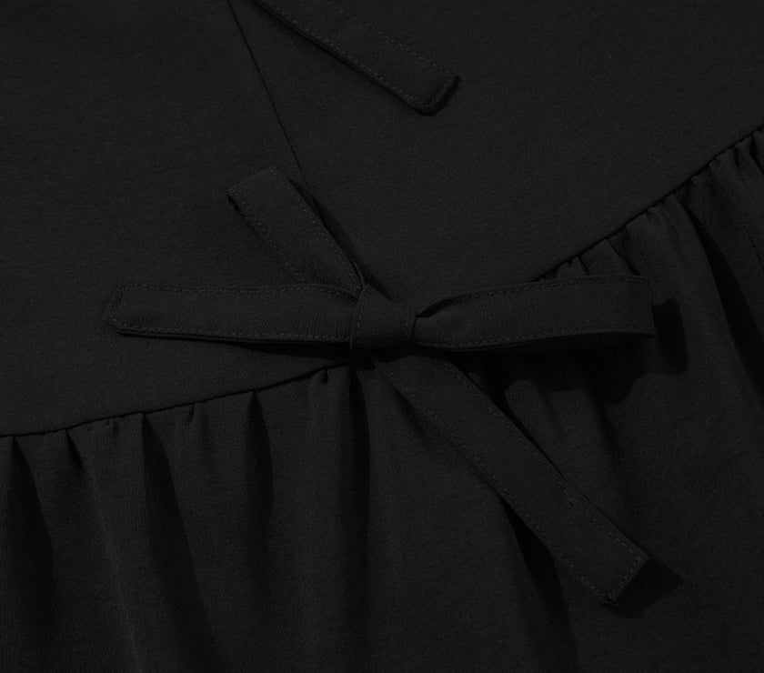 Black Puff Sleeve Bowknot Front Peplum Blouse