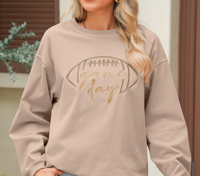 Apricot Football Graphic Drop Shoulder Game Day Corded Sweatshirt