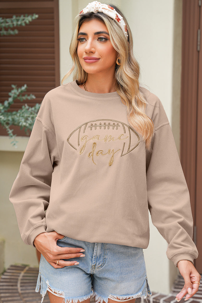 Apricot Football Graphic Drop Shoulder Game Day Corded Sweatshirt