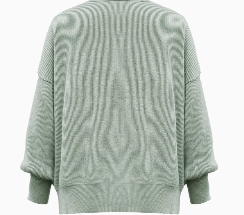 Round Neck Drop Shoulder Slit Sweater