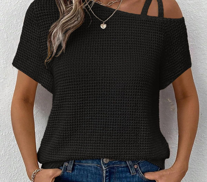 Asymmetrical Neck Short Sleeve T-Shirt