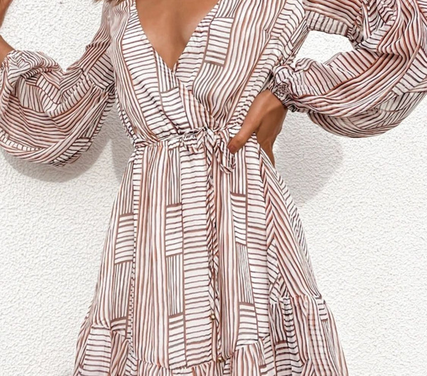 Cutout Back Surplice Long Sleeve Dress