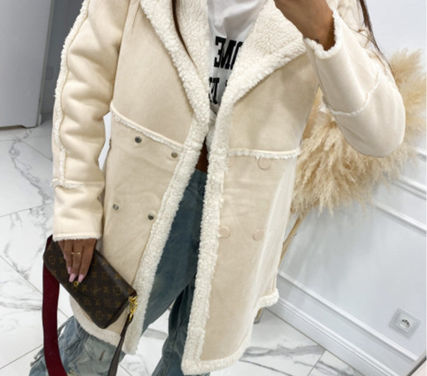 Lapel Collar Exposed Seam Buttoned Coat