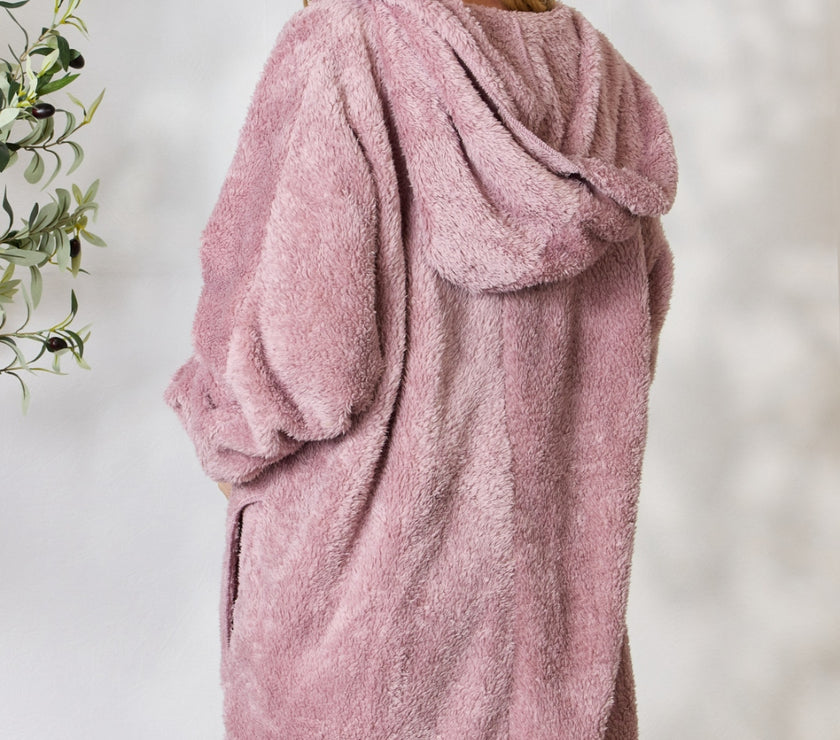 H&T Faux Fur Open Front Hooded Jacket