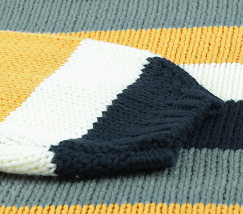 Color Block Round Neck Dropped Shoulder Sweater