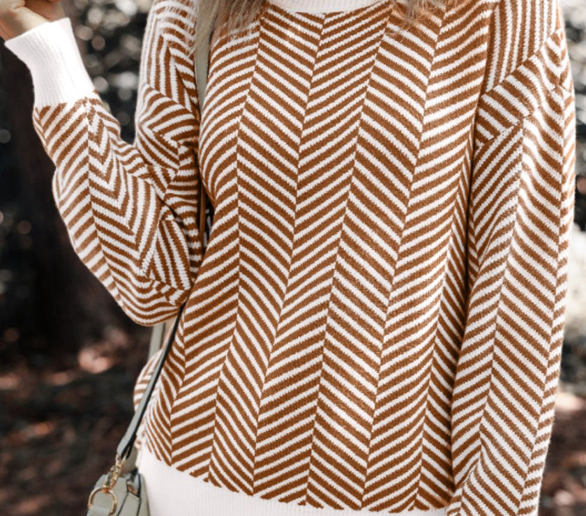 Striped Round Neck Long Sleeve Sweater