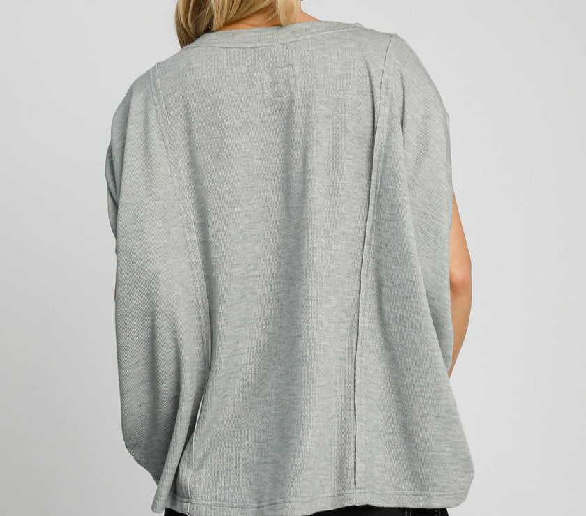 Umgee Exposed Seam Round Neck Batwing Sleeve Knit Top