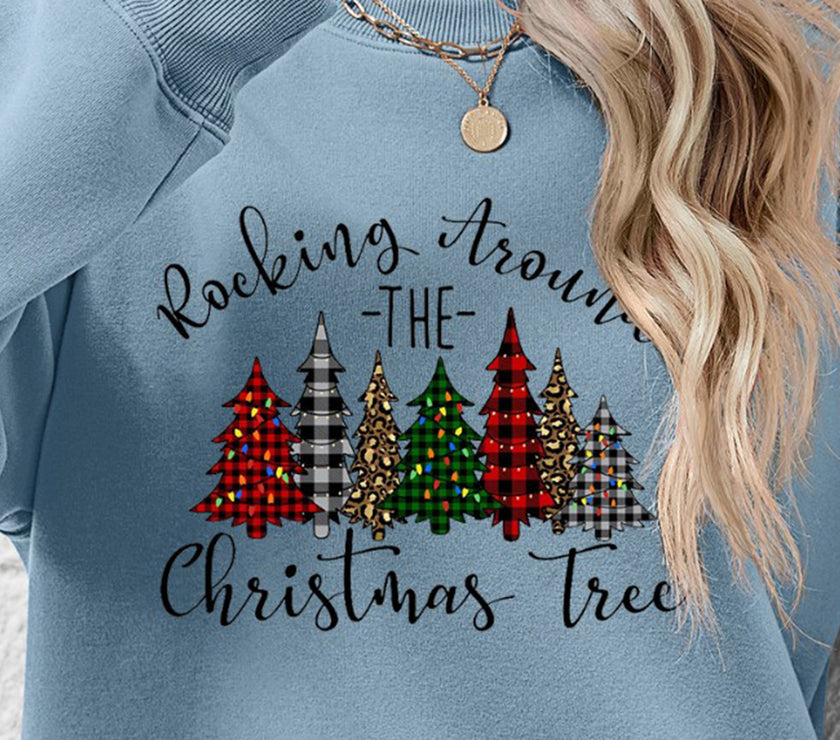 Christmas Tree Graphic Round Neck Sweatshirt