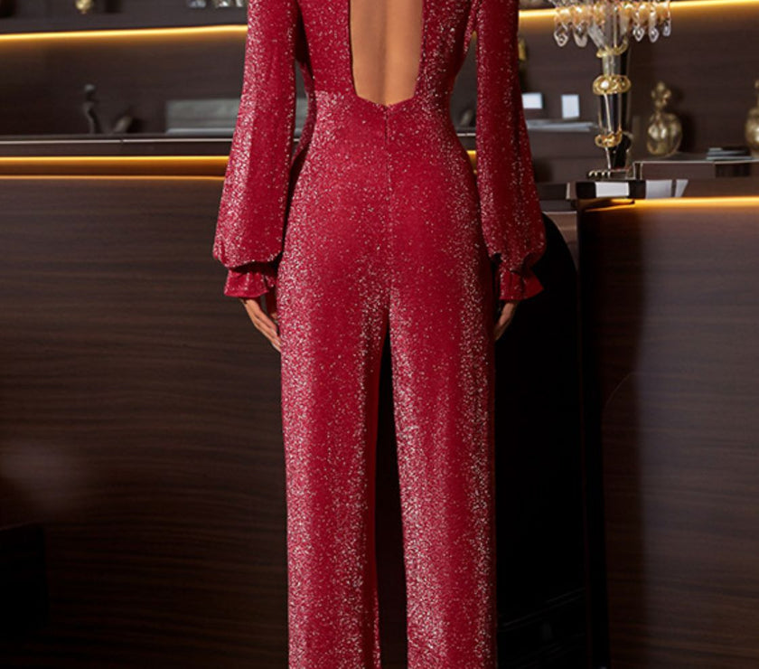Perfee Cutout Round Neck Long Sleeve Jumpsuit