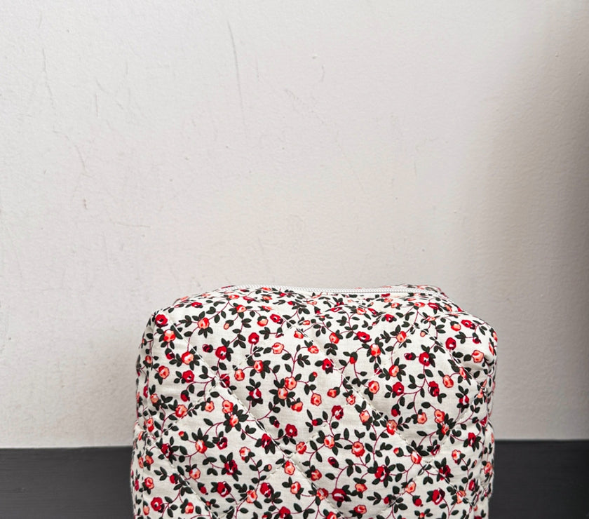 Floral Quilted Clutch with Plaid Lining