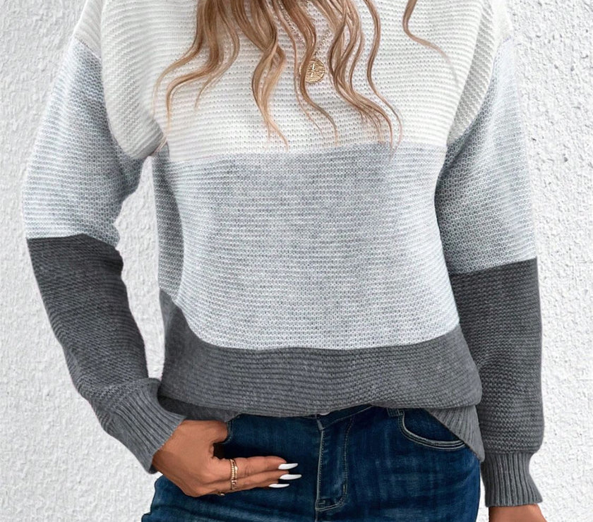 Color Block Drop Shoulder Long Sleeve Sweater