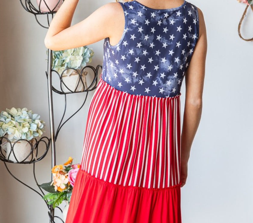 Heimish Full Size US Flag Theme Contrast Tank Dress