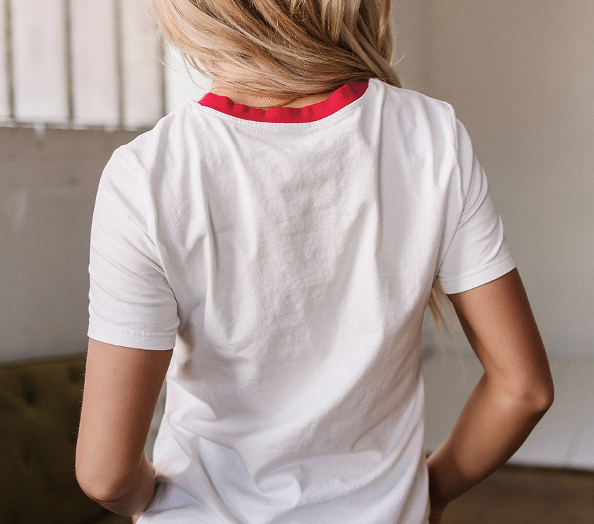 White Rainbow Stripe Print Contrast Crewneck T Shirt