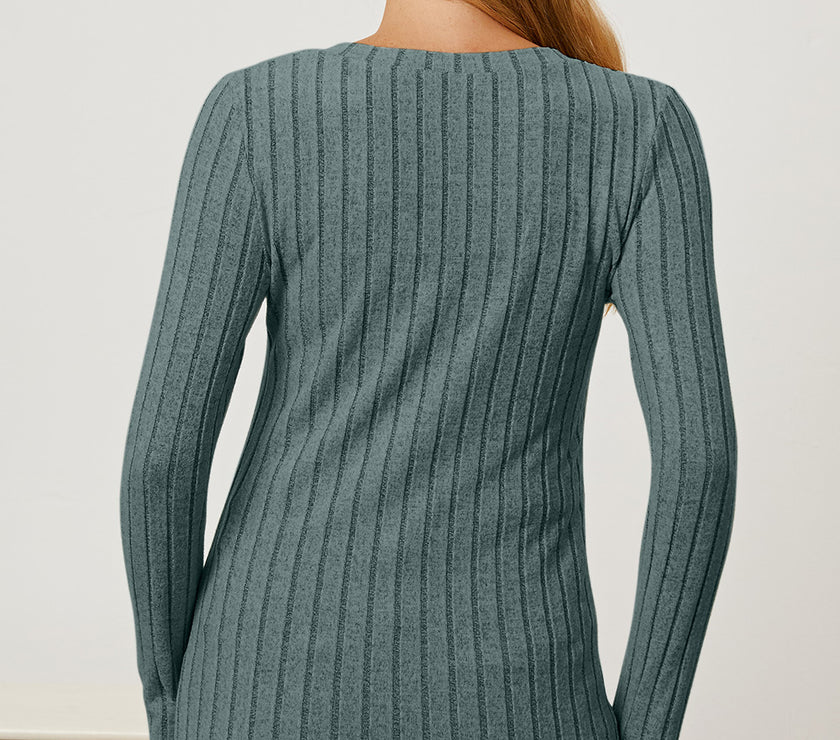 Basic Bae Full Size Ribbed V-Neck Long Sleeve T-Shirt