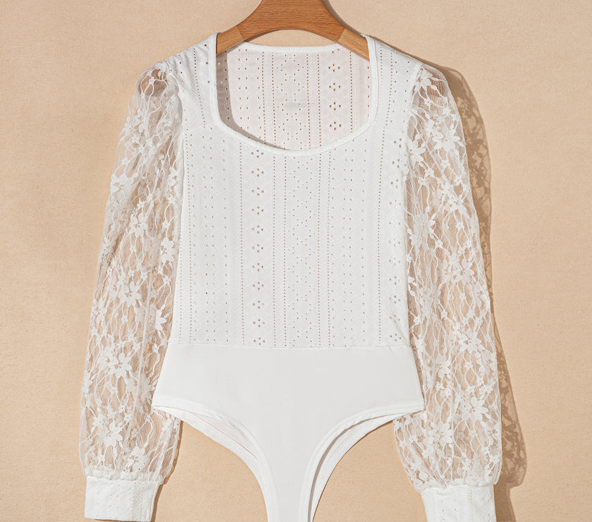 Eyelet Lace Long Sleeve Bodysuit