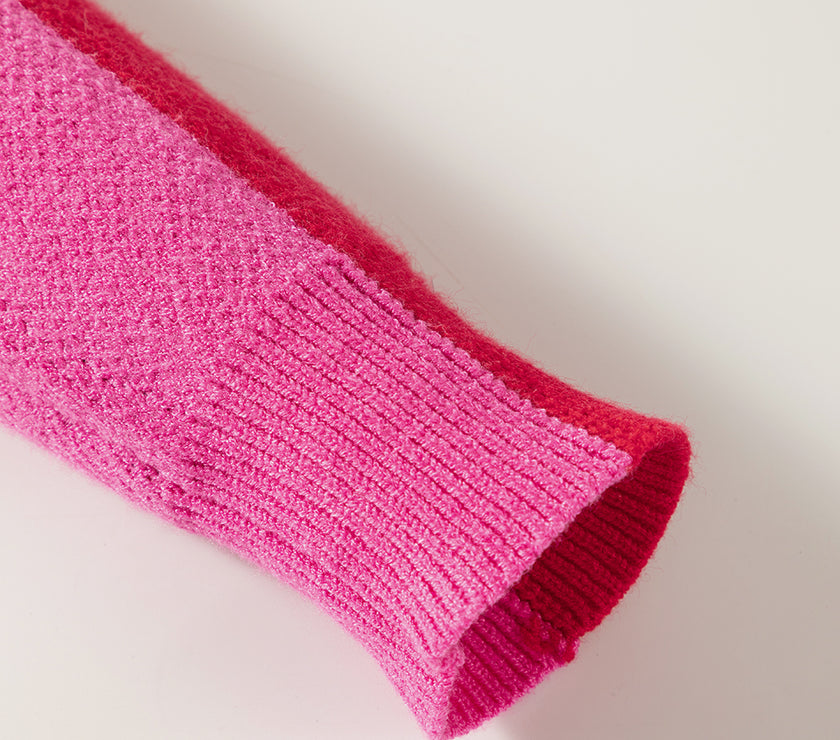 Flower Color Block Round Neck Sweater