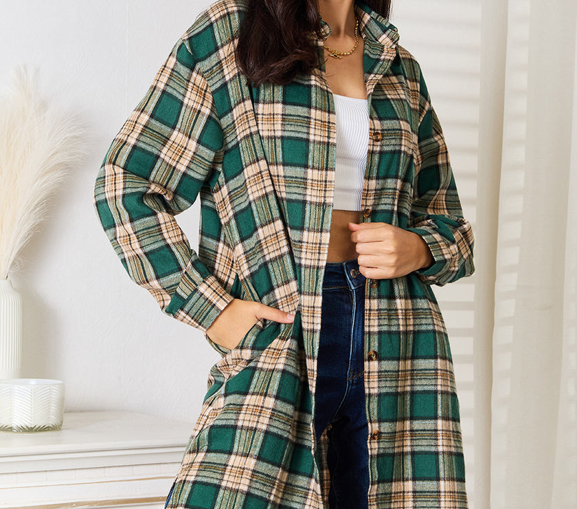Mandy Plaid Collared Neck Long Sleeve Shirt
