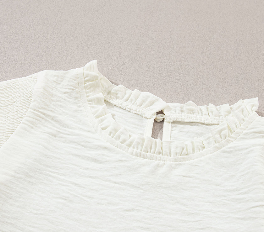 Frill Mock Neck Ruffled Balloon Sleeve Blouse