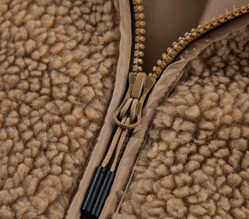 Drawstring Fleece Zip Up Hooded Jacket