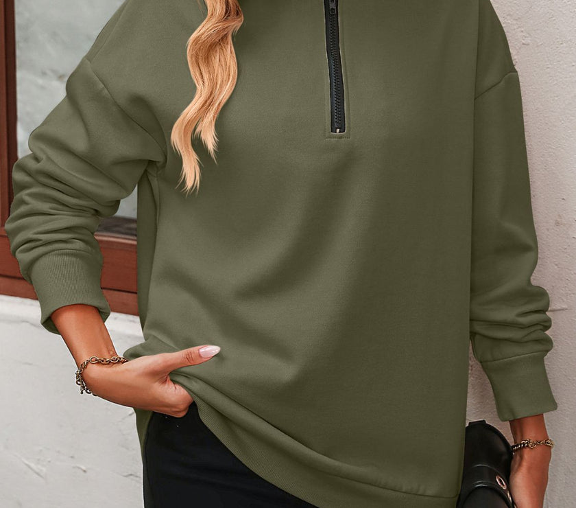 Mandy Zip-Up Dropped Shoulder Sweatshirt
