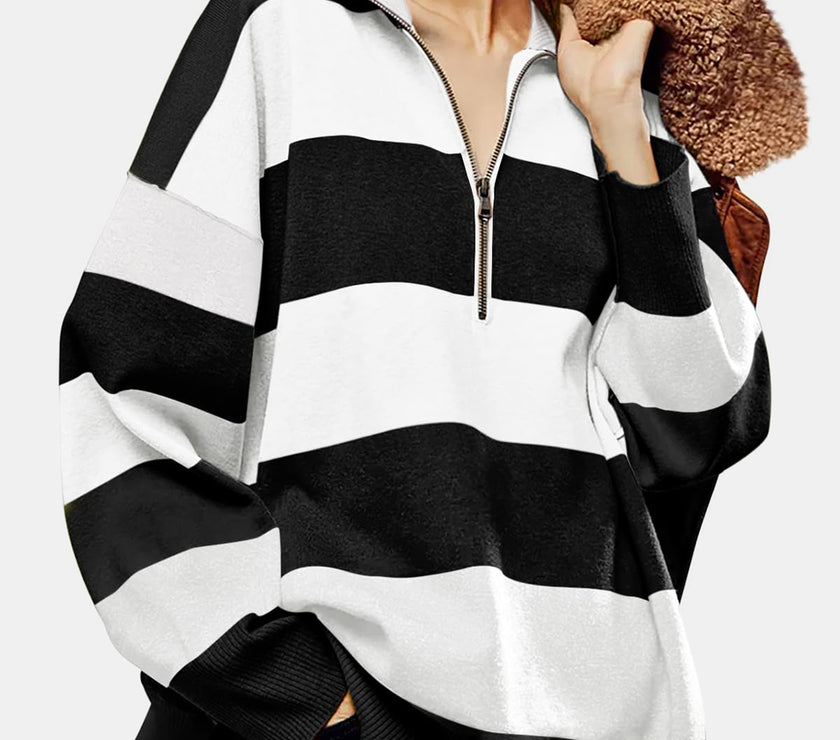 Color Block Half Zip Long Sleeve Sweater