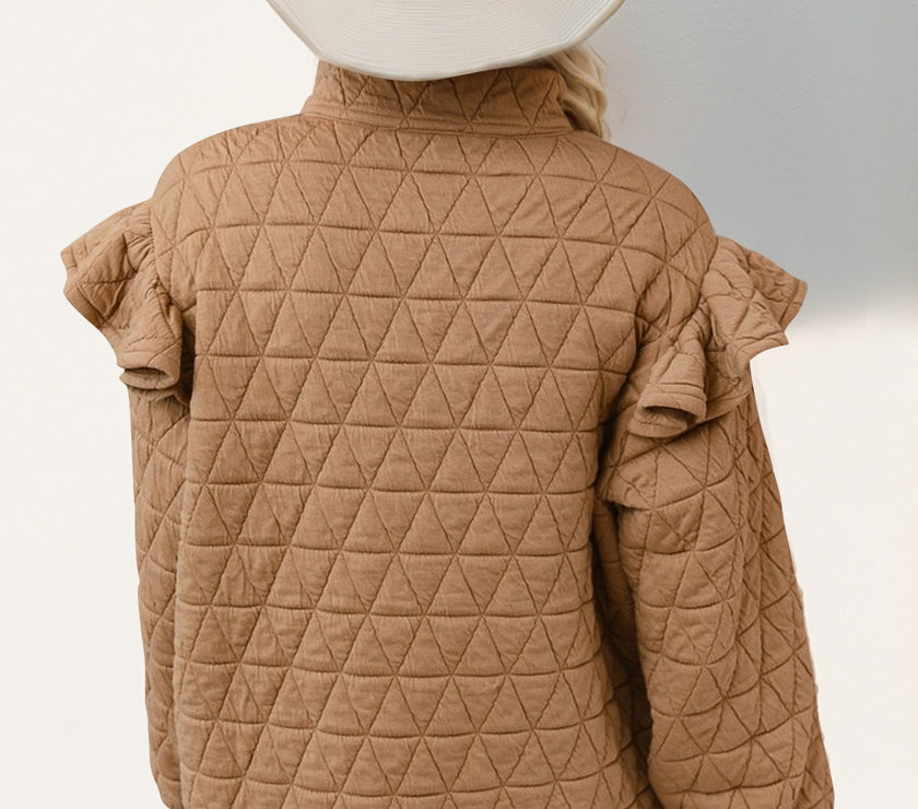 Double Take Ruffled Texture Half Zip Long Sleeve Sweatshirt