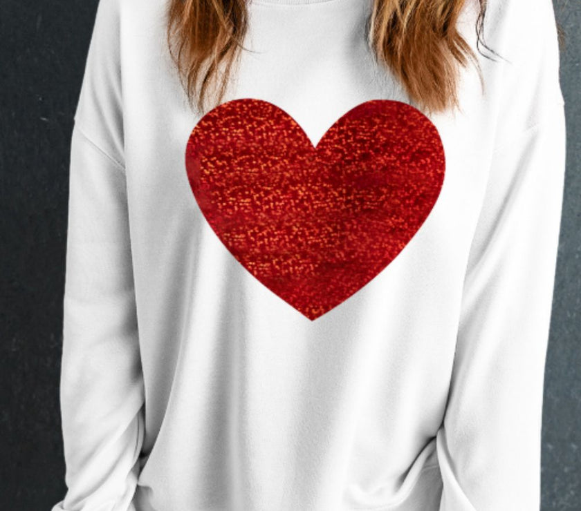 Valentine’s Day Heart Round Neck Long Sleeve Sweatshirt