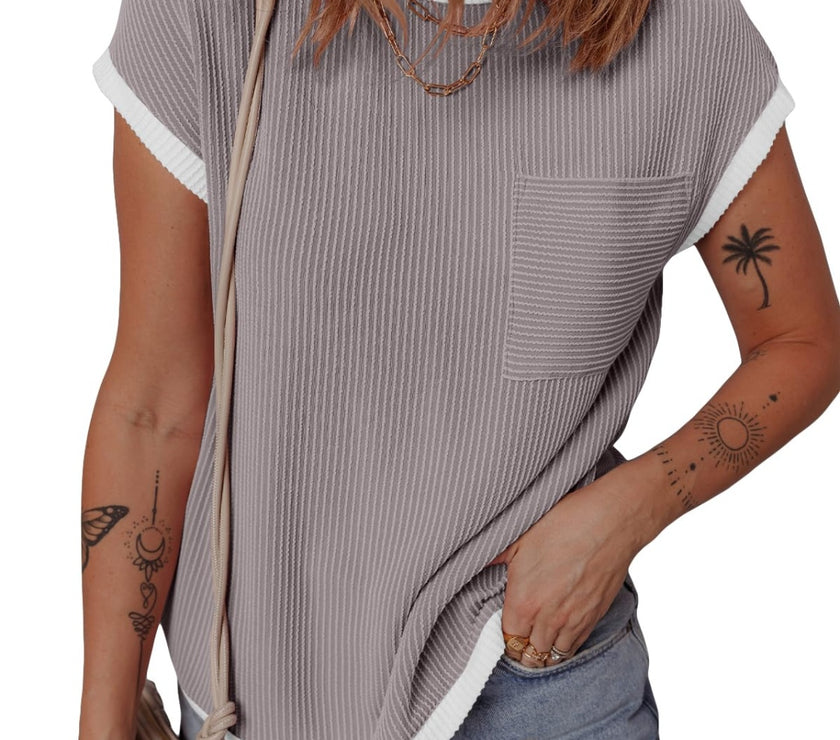 Contrast Trim Round Neck Short Sleeve T-Shirt