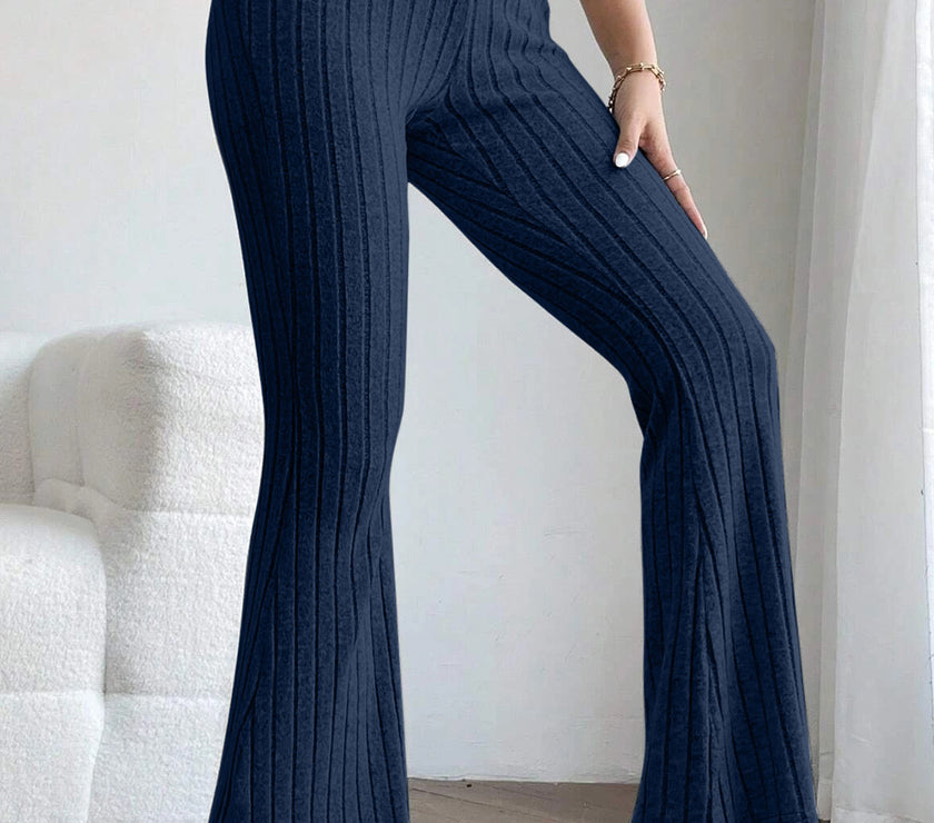 Basic Bae Full Size Ribbed High Waist Flare Pants