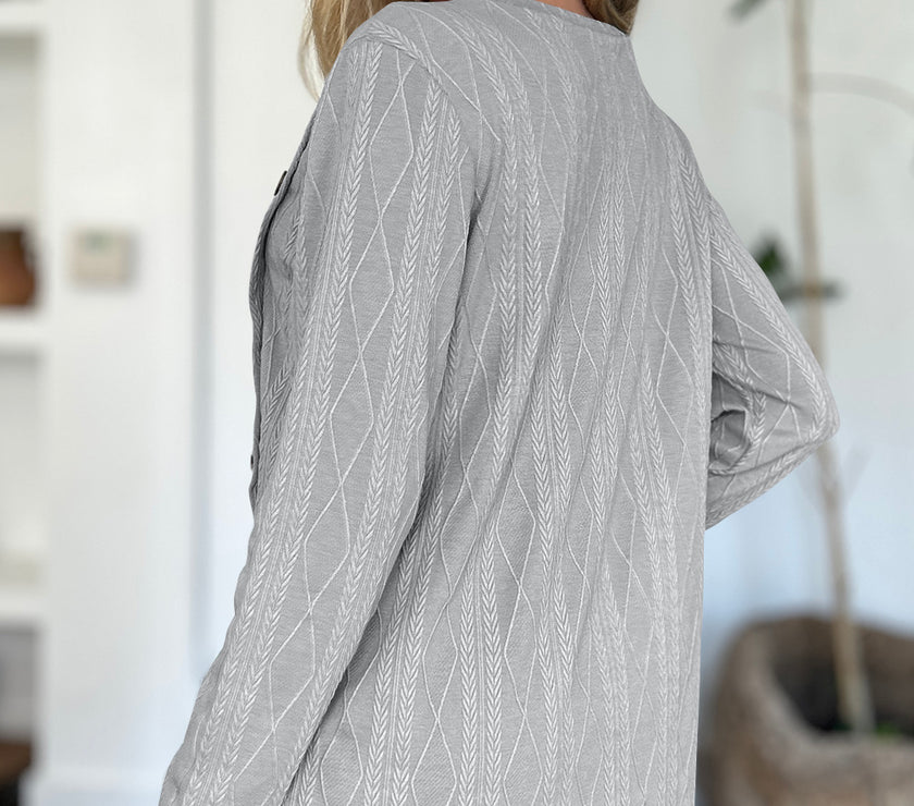 FAM-FAM Slit Round Neck Long Sleeve T-Shirt