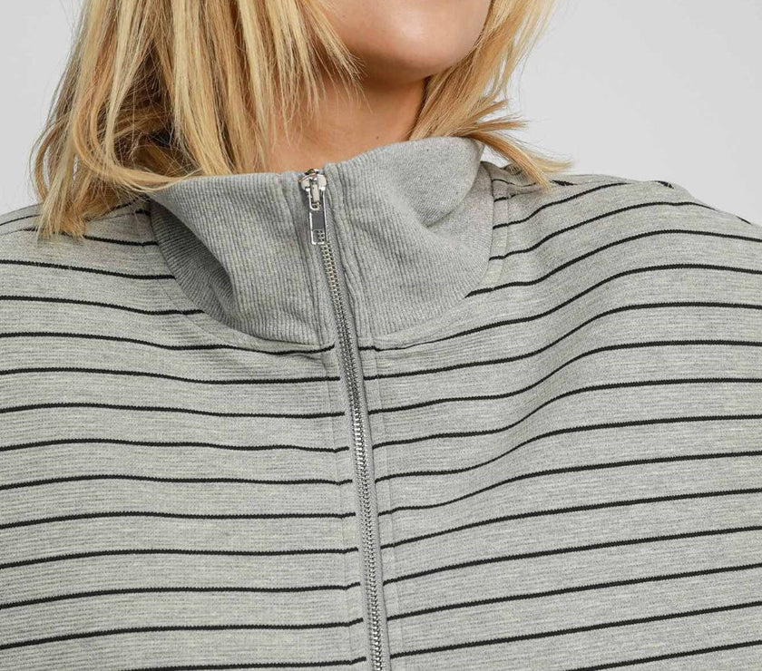 Umgee Striped Half Zip Short Sleeve Sweatshirt