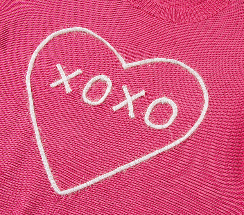 XOXO Round Neck Drop Shoulder Sweater