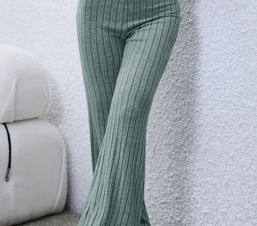 Basic Bae Full Size Ribbed High Waist Flare Pants