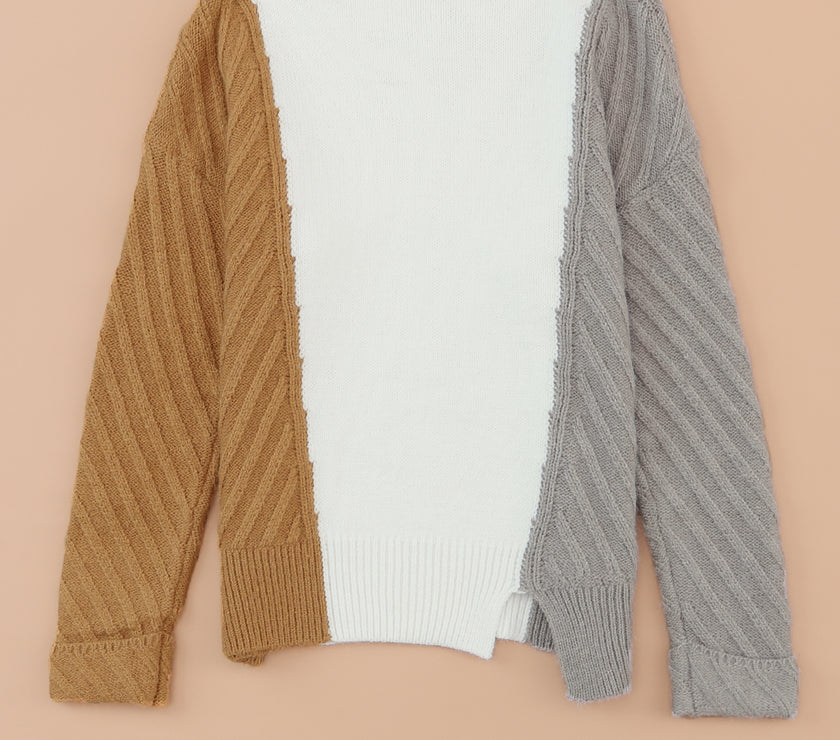 Color Block Textured Drop Shoulder Sweater