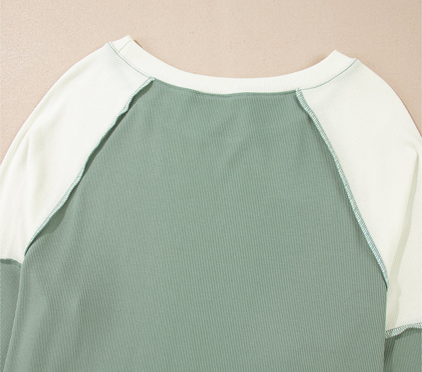Color Block Round Neck Raglan Sleeve Top