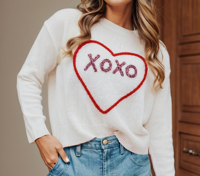 XOXO Round Neck Drop Shoulder Sweater