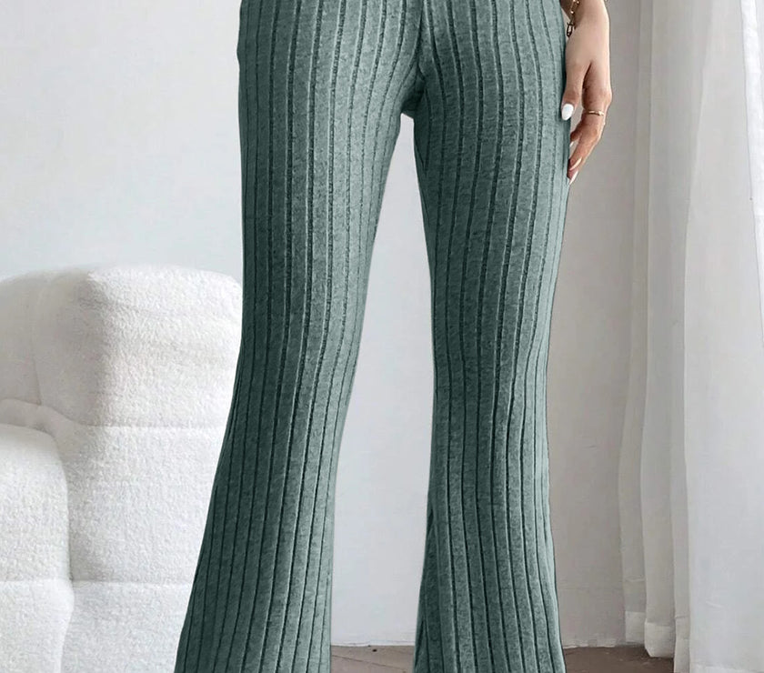 Basic Bae Full Size Ribbed High Waist Flare Pants