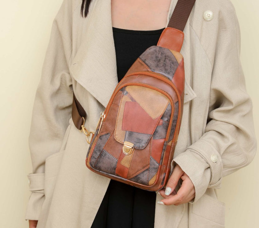 PU Leather Color Block Crossbody Bag