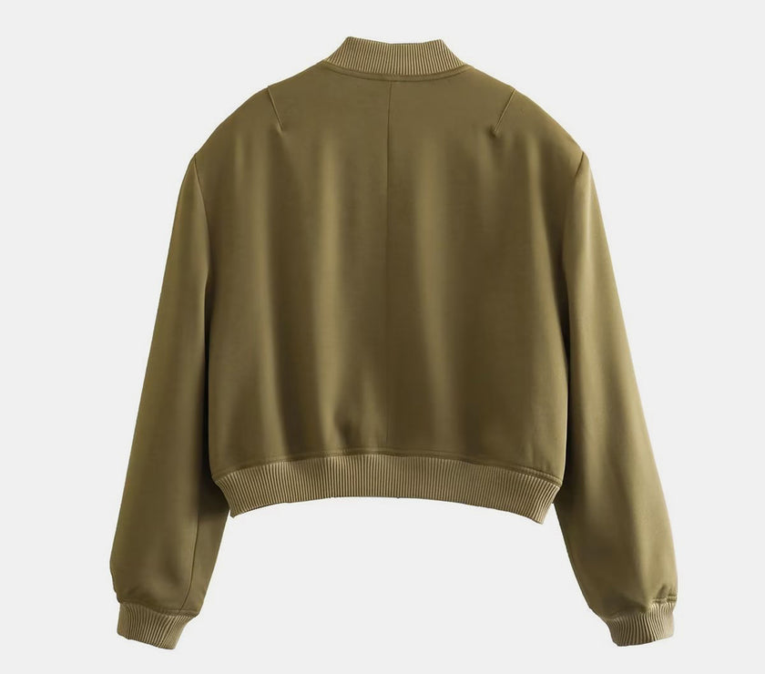 Pocketed Snap Down Baseball Collar Jacket