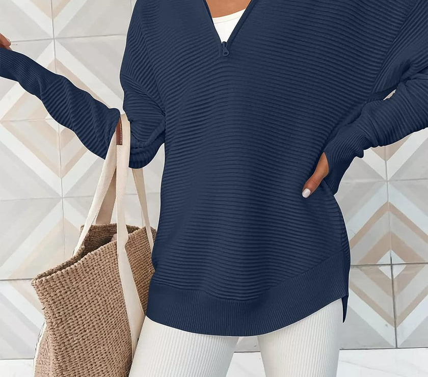 Half Zip Long Sleeve Knit Top