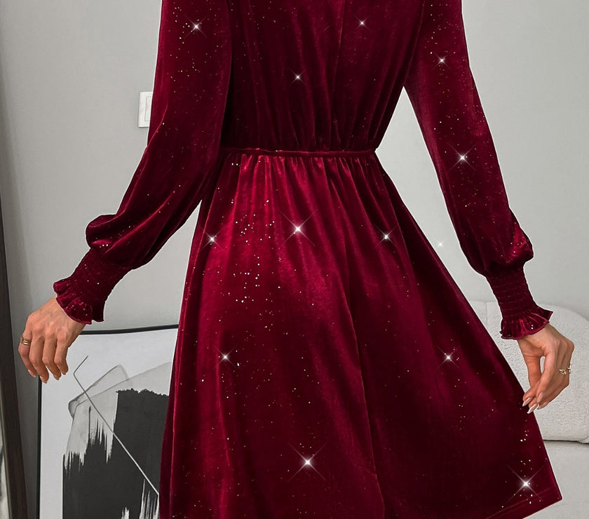 Glitter Mock Neck Long Sleeve Mini Dress