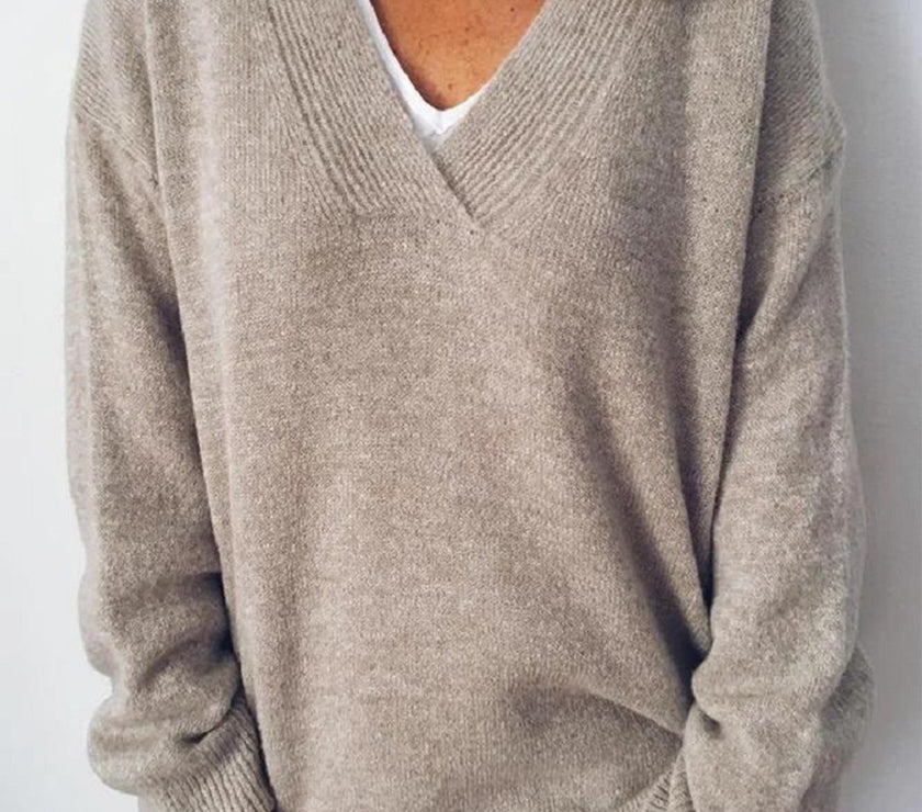 V-Neck Dropped Shoulder Sweater