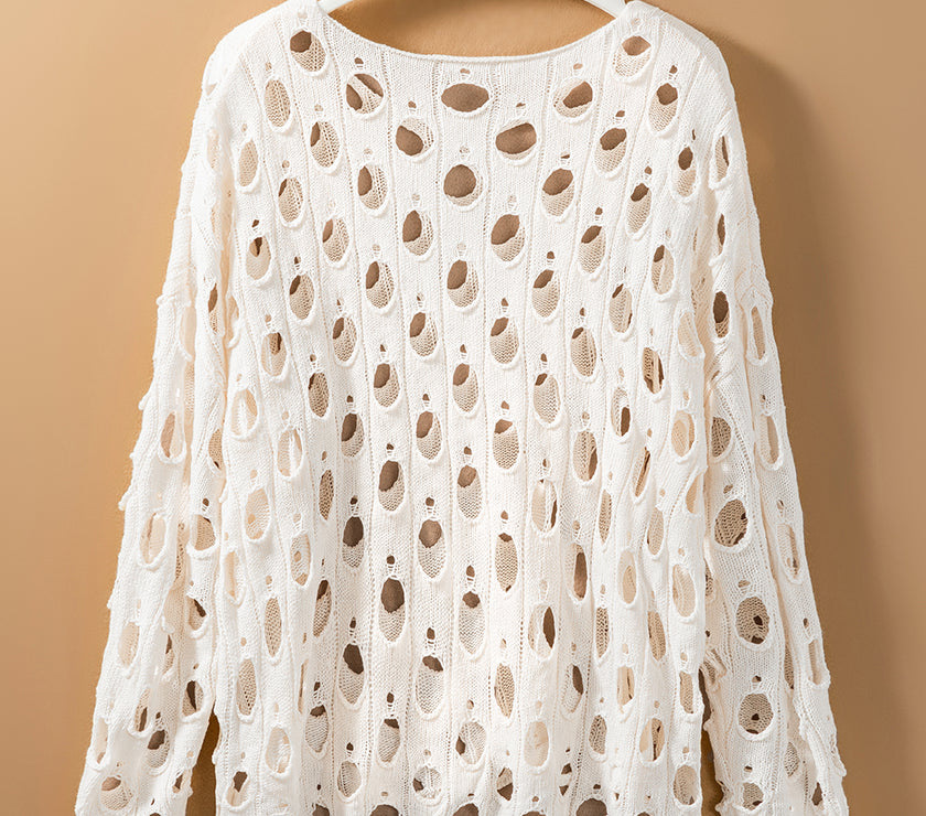 Cutout Round Neck Dropped Shoulder Knit Cover Up